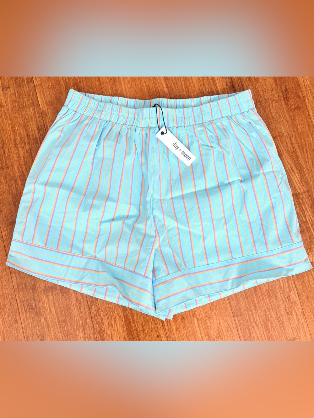 NWT! day+moon Shorts Striped Blue & Coral Lounge Elastic Waist Cotton SZ M Prep